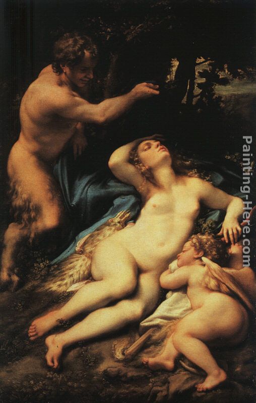 Venus and Cupid with a Satyr painting - Correggio Venus and Cupid with a Satyr art painting